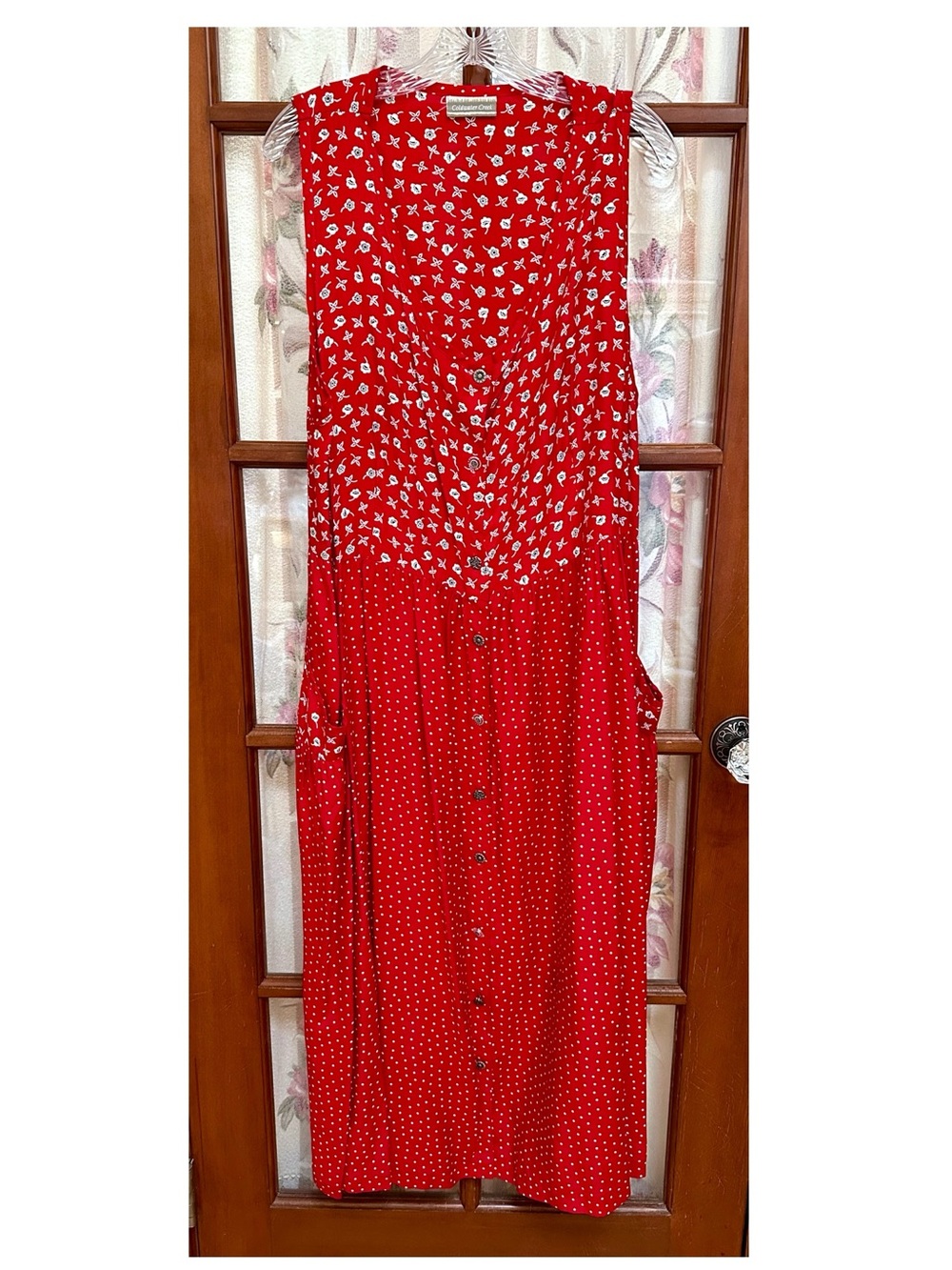 Coldwater Creek Red Sleeveless Maxi Dress floral & polka dots